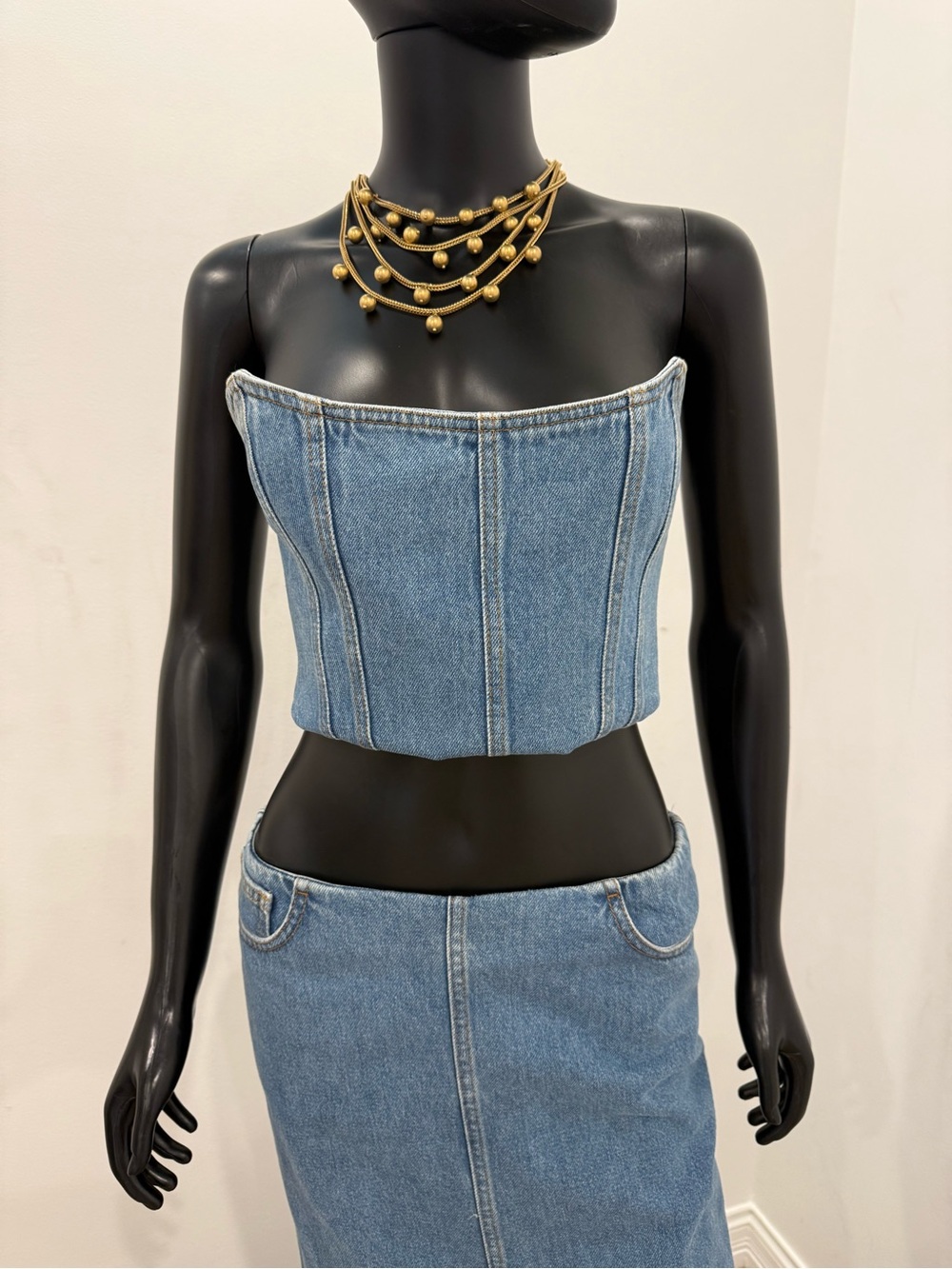 Magda Butrym Denim Strapless Corset Bustier Top Blue size 36/S NEW